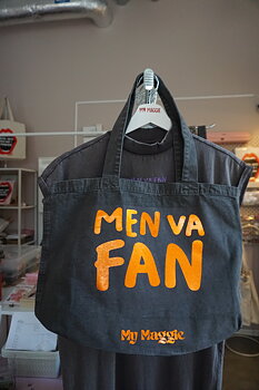 Black tote bag with electric orange