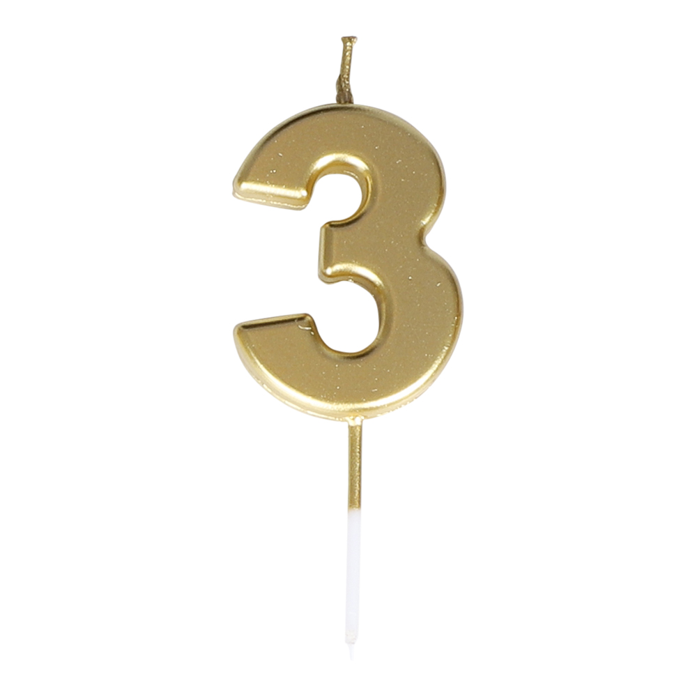 Cake Candle Number 3 Gold 8 cm