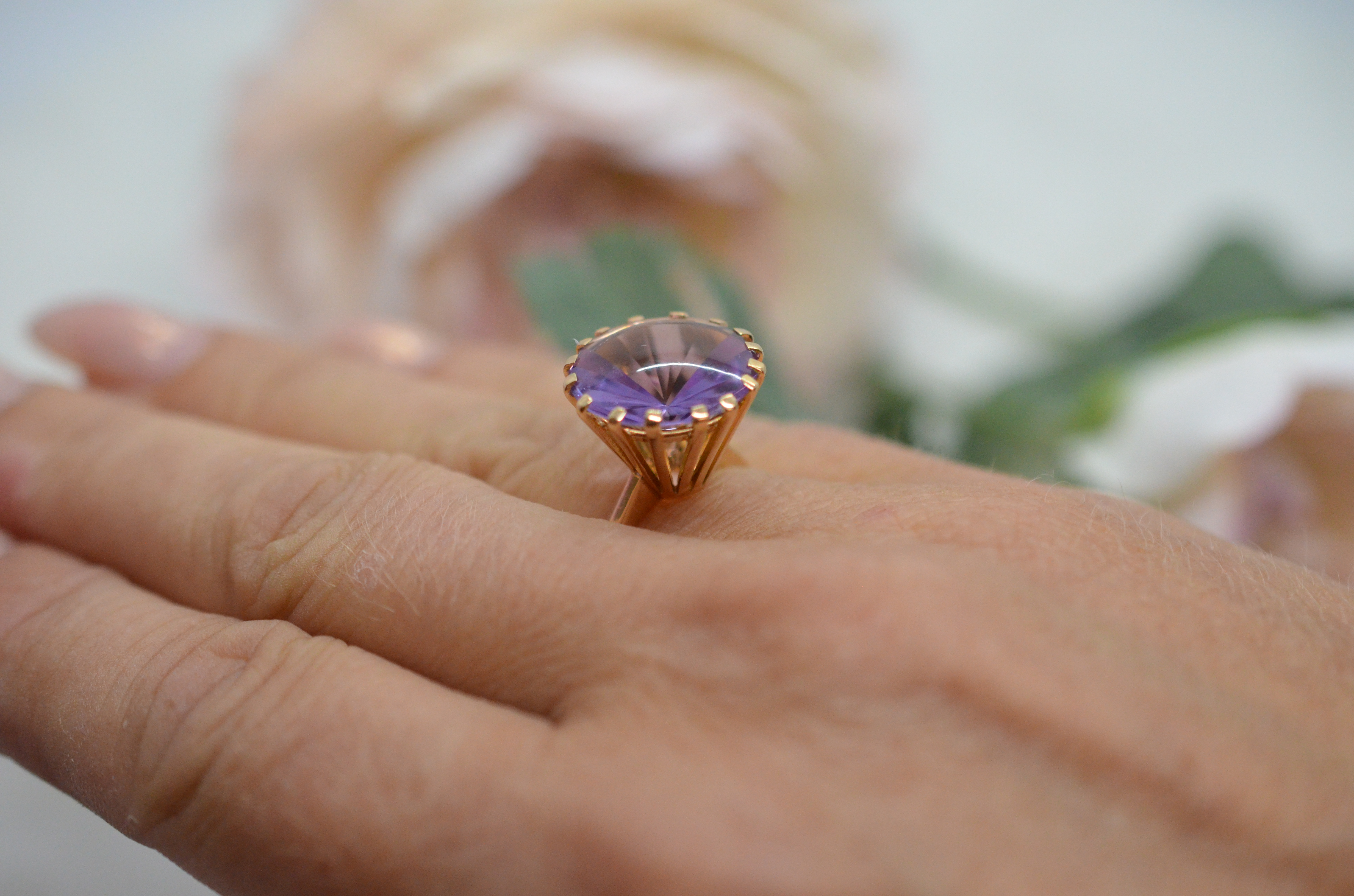 Vintage 18k guldring med ametist - 7
