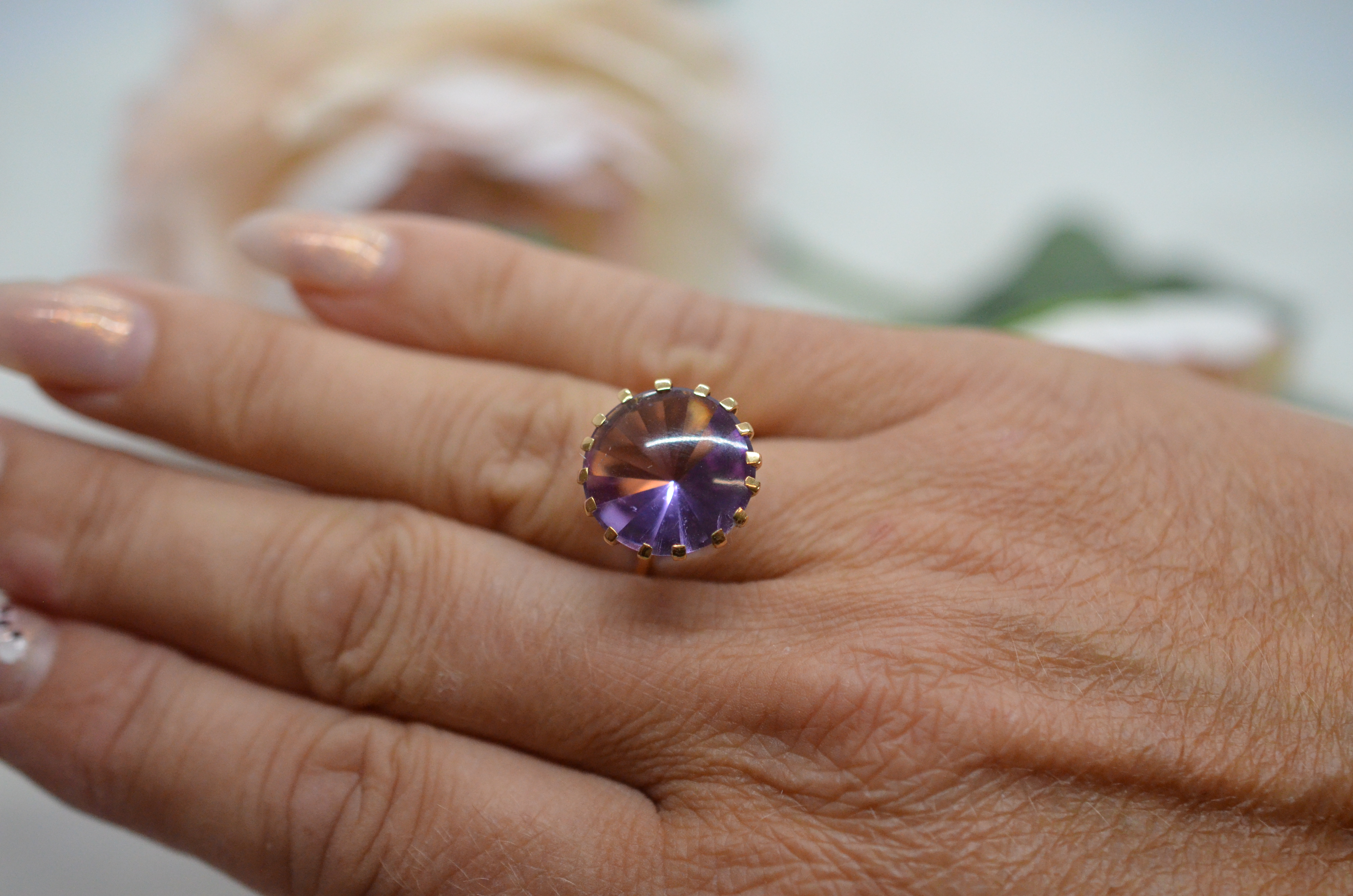 Vintage 18k guldring med ametist - 8