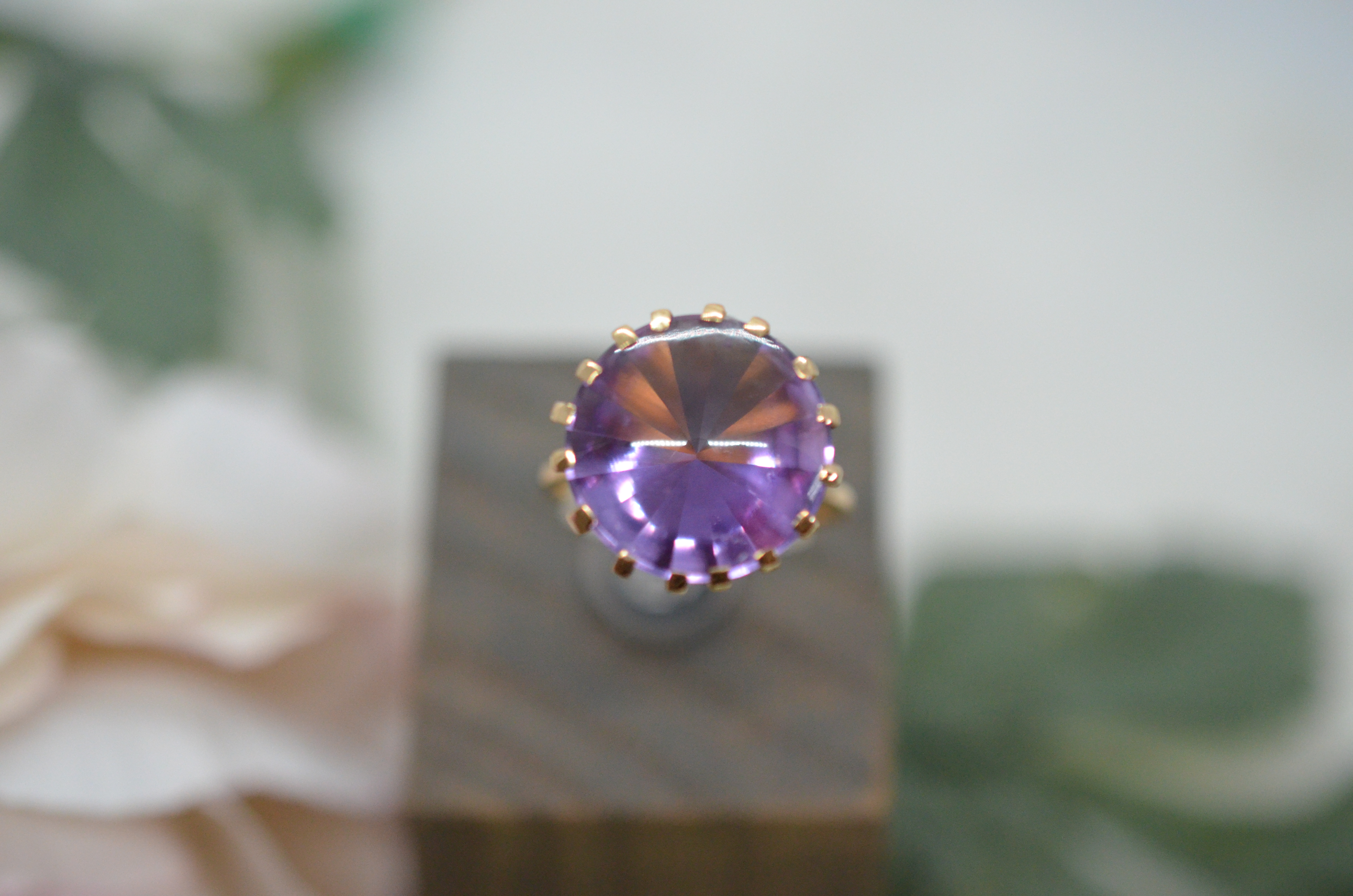 Vintage 18k guldring med ametist - 2