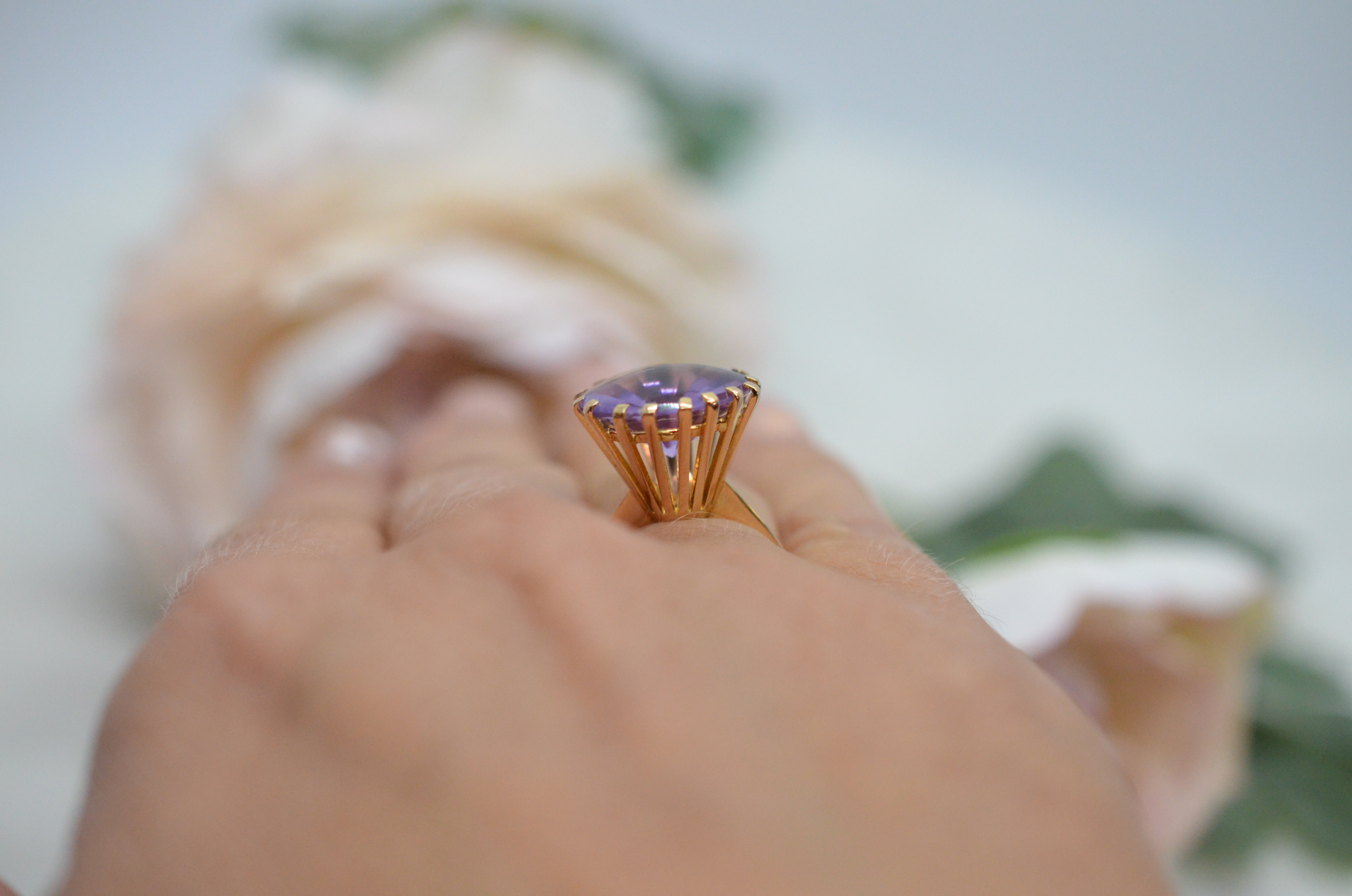 Vintage 18k guldring med ametist - 9