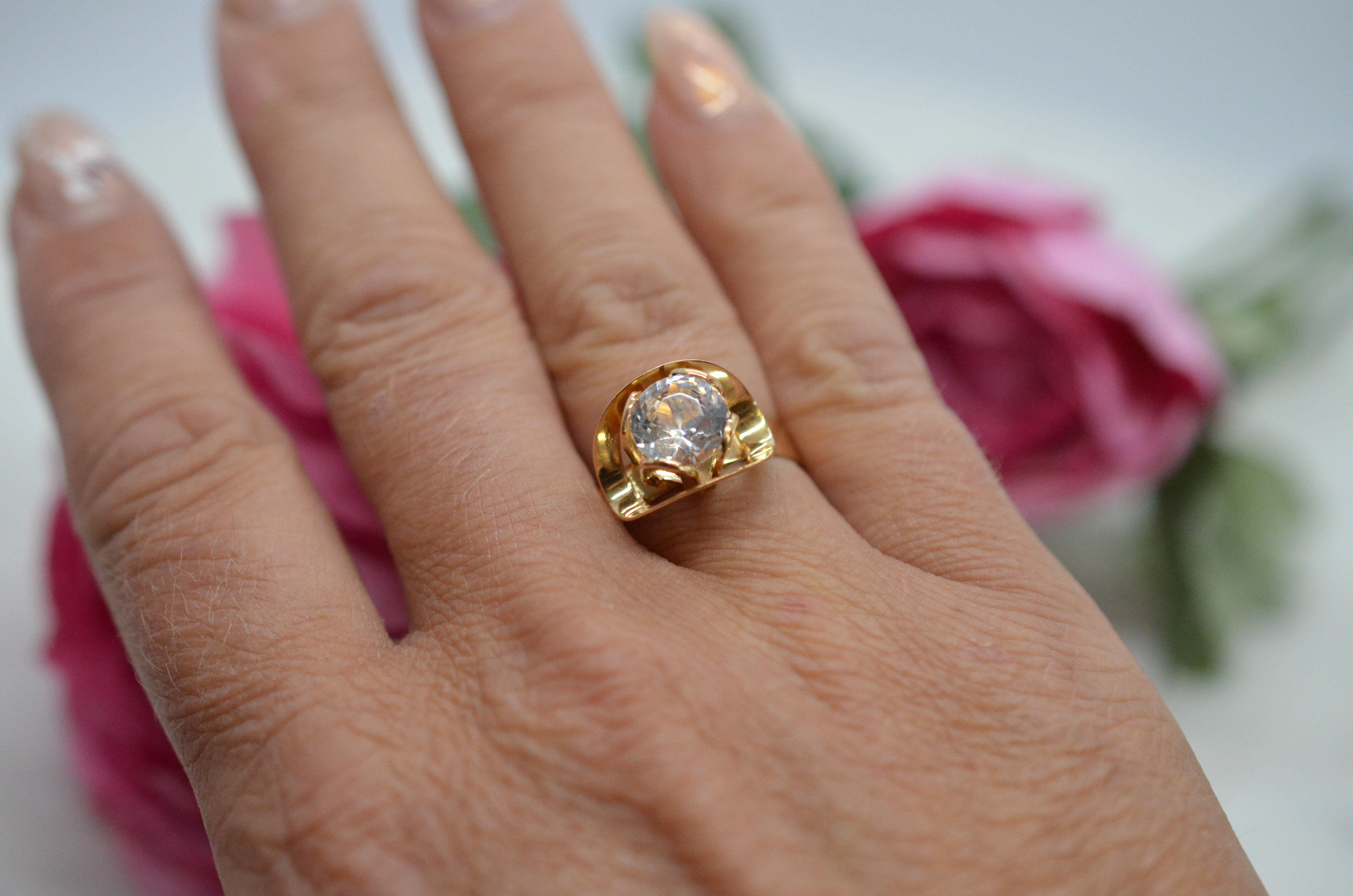 Vintage 18k guldring med bergkristall - 7