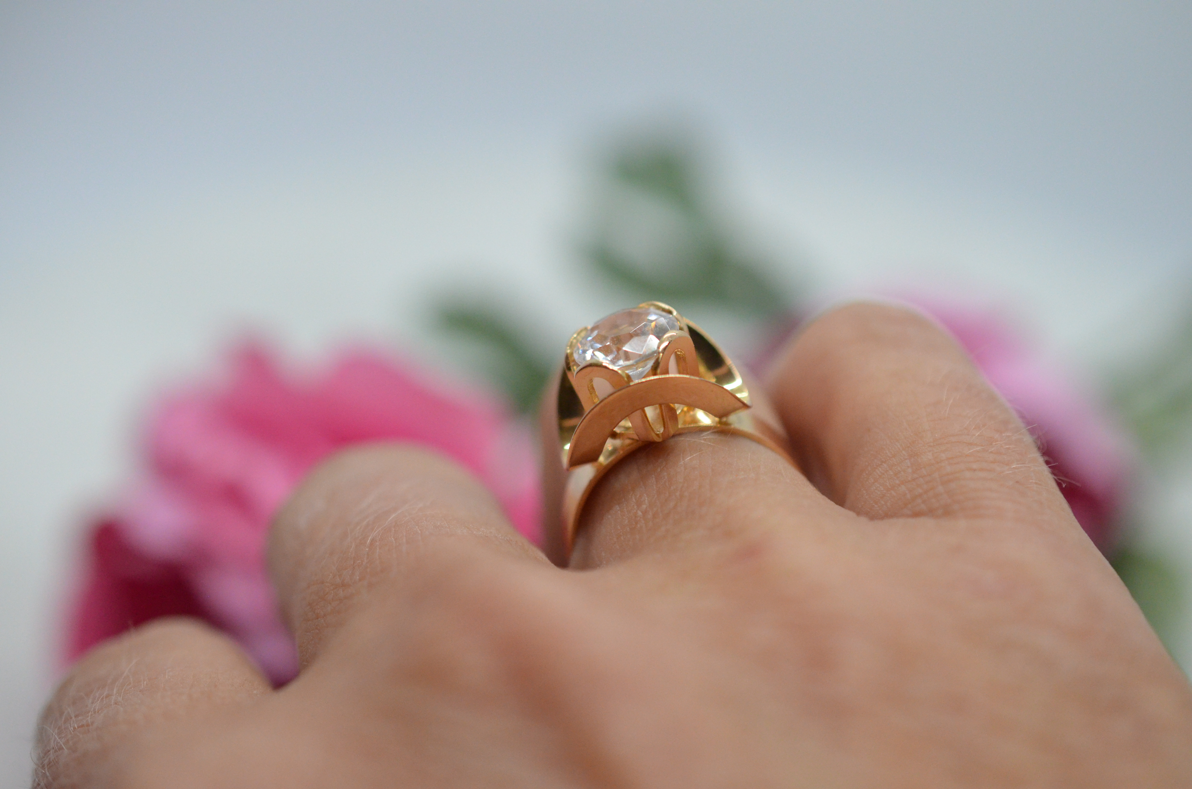 Vintage 18k guldring med bergkristall - 6
