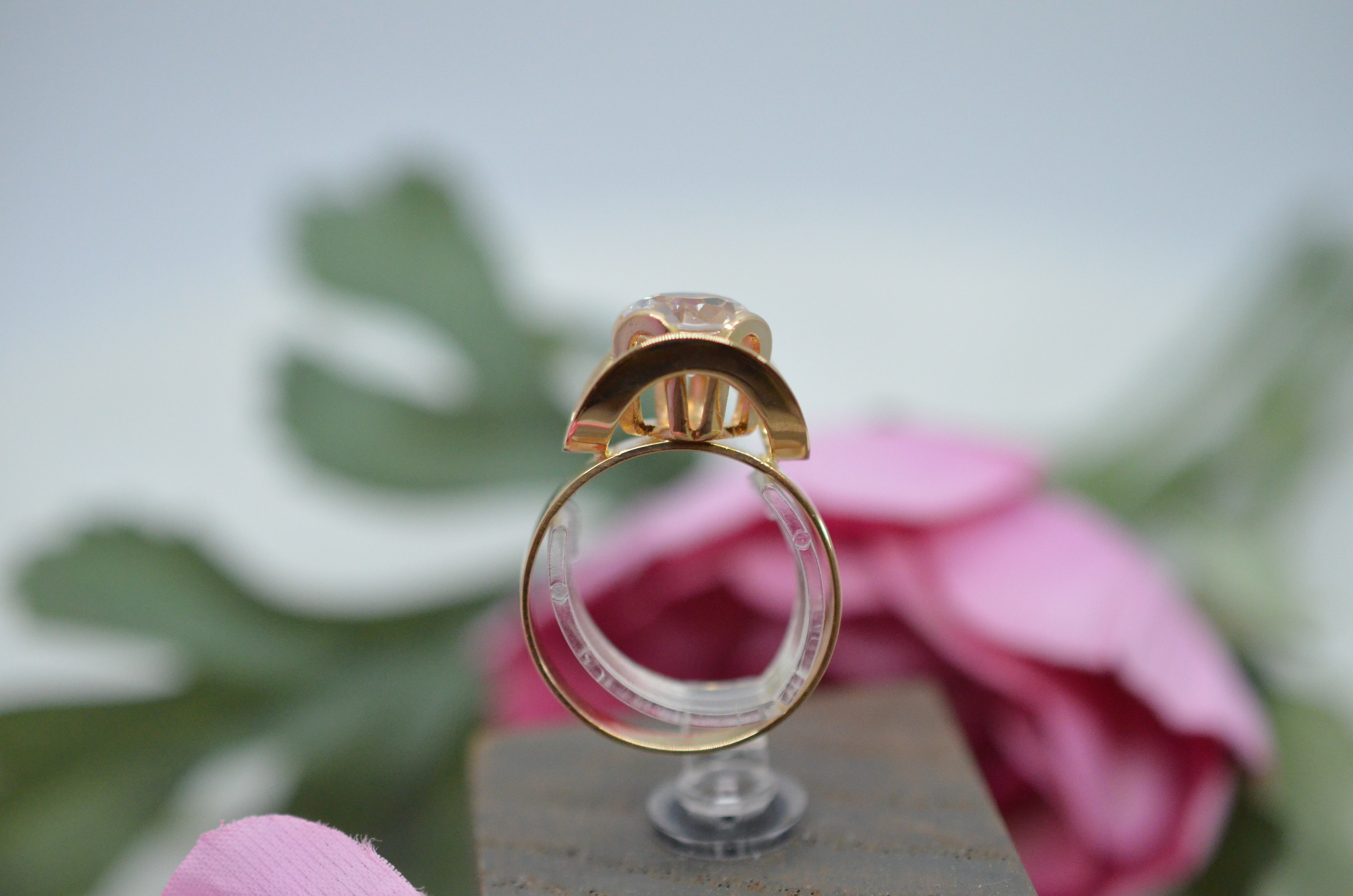 Vintage 18k guldring med bergkristall - 3