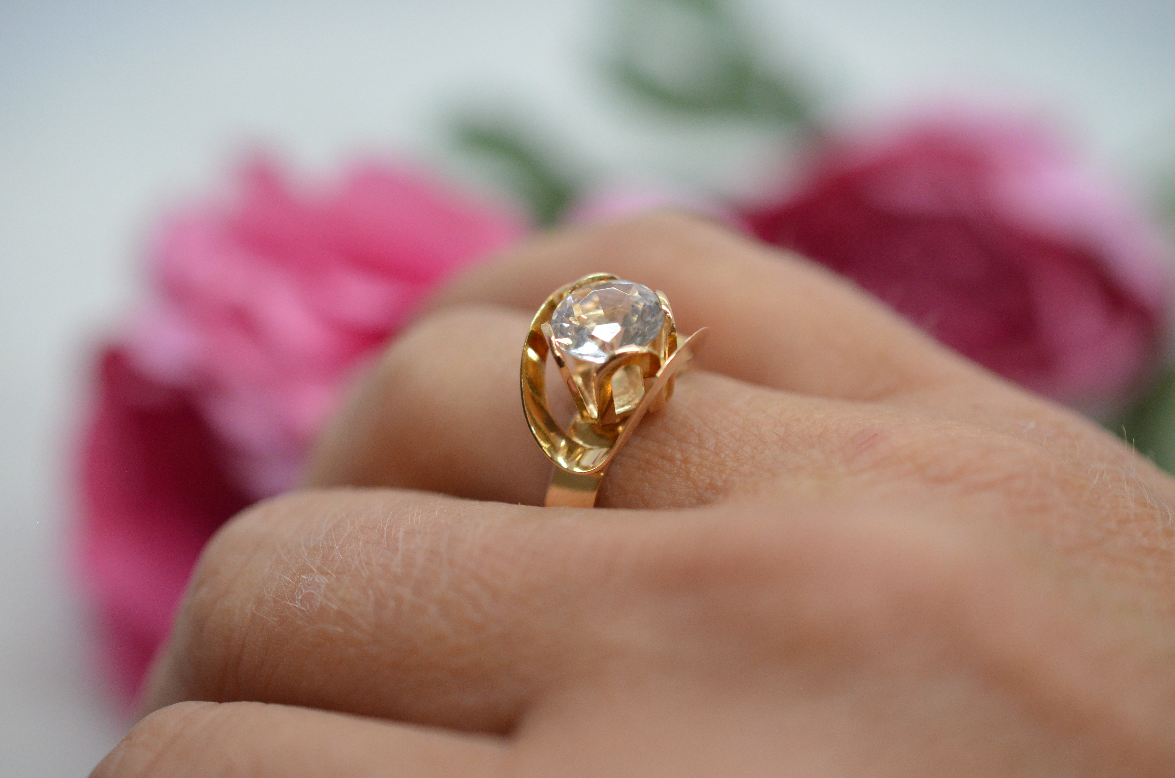 Vintage 18k guldring med bergkristall - 5