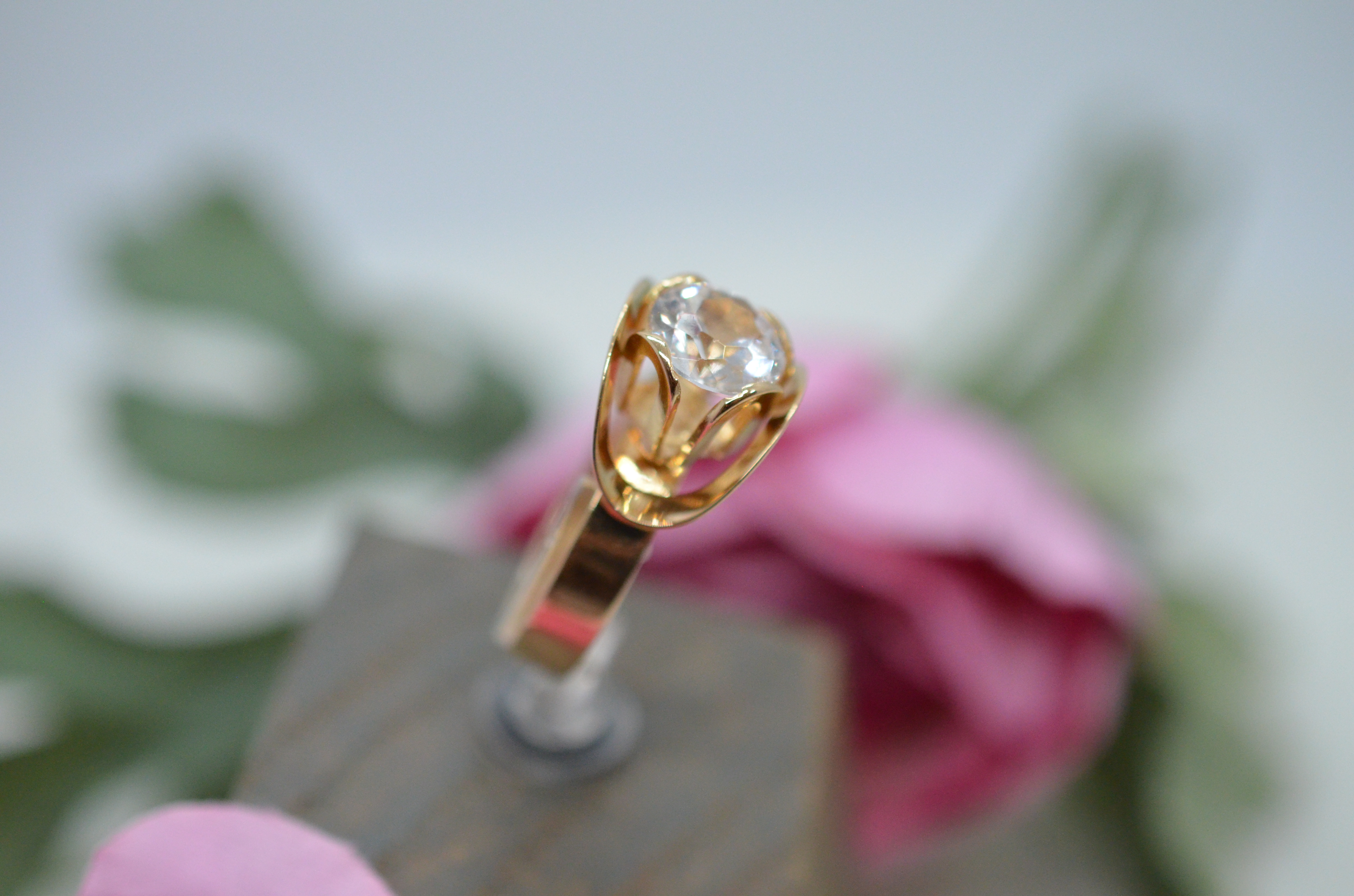 Vintage 18k guldring med bergkristall - 2