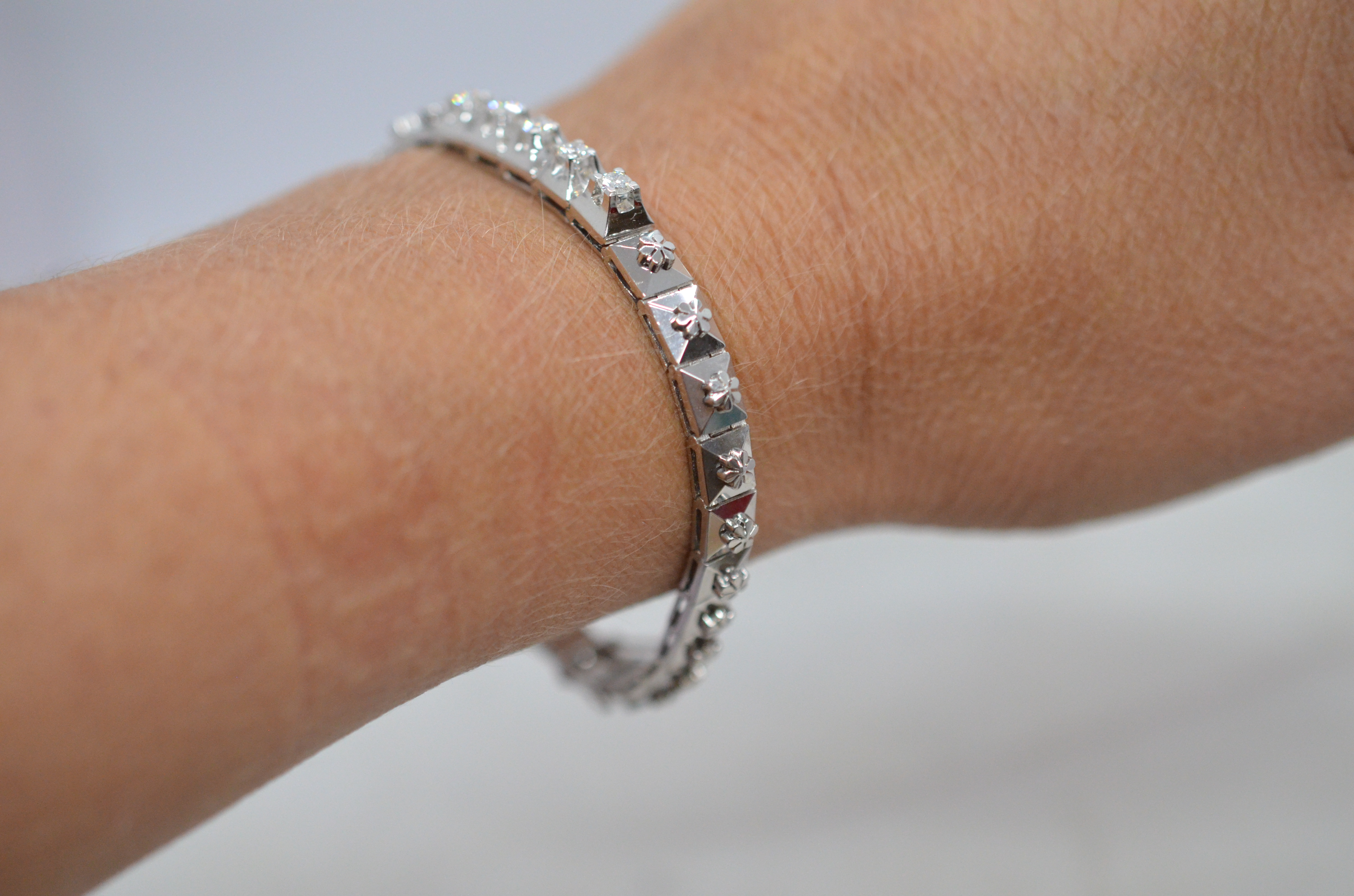 Vintage 18k diamantarmband i vitguld - 8