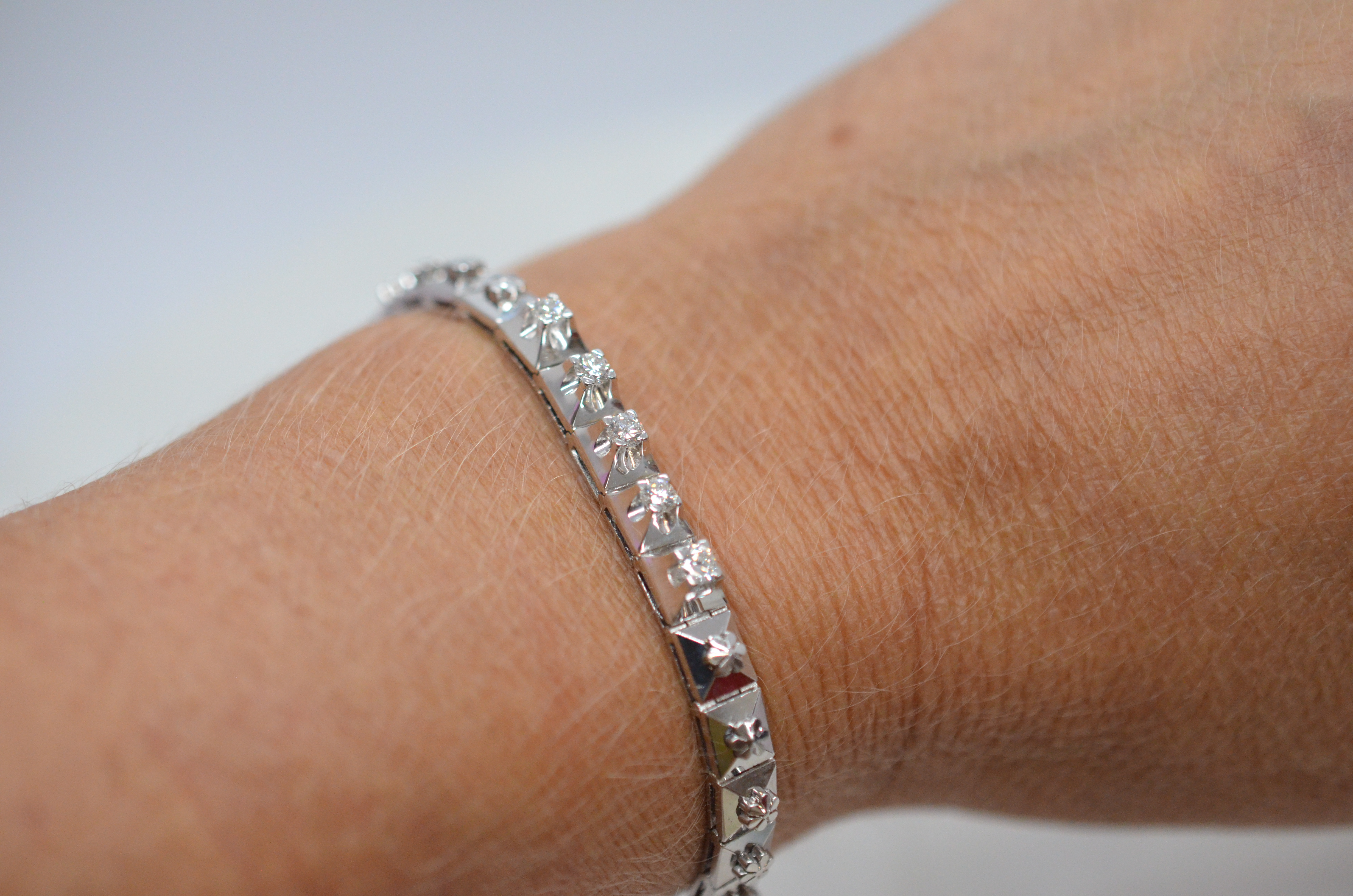 Vintage 18k diamantarmband i vitguld - 7
