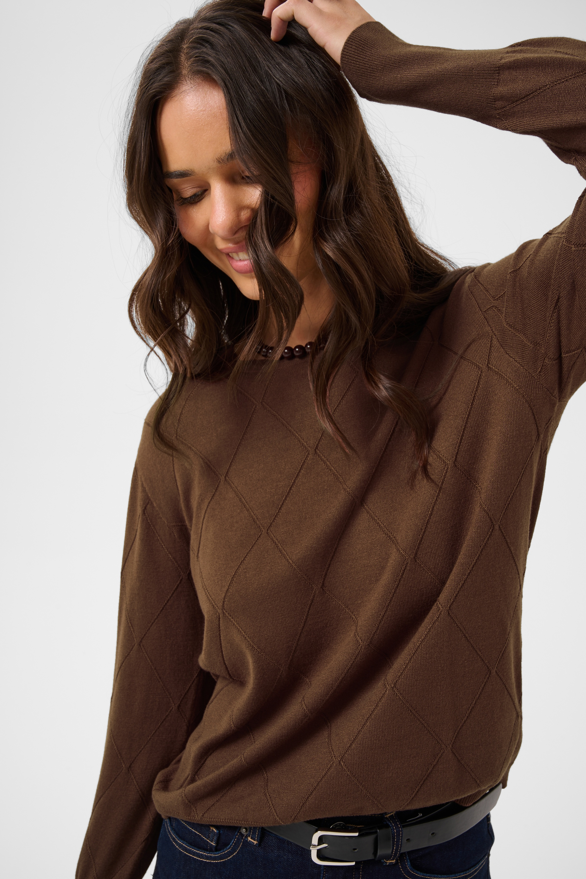 KAlizza Argyle Pullover  Carafe Brun Tunnstickad Tröja - 3