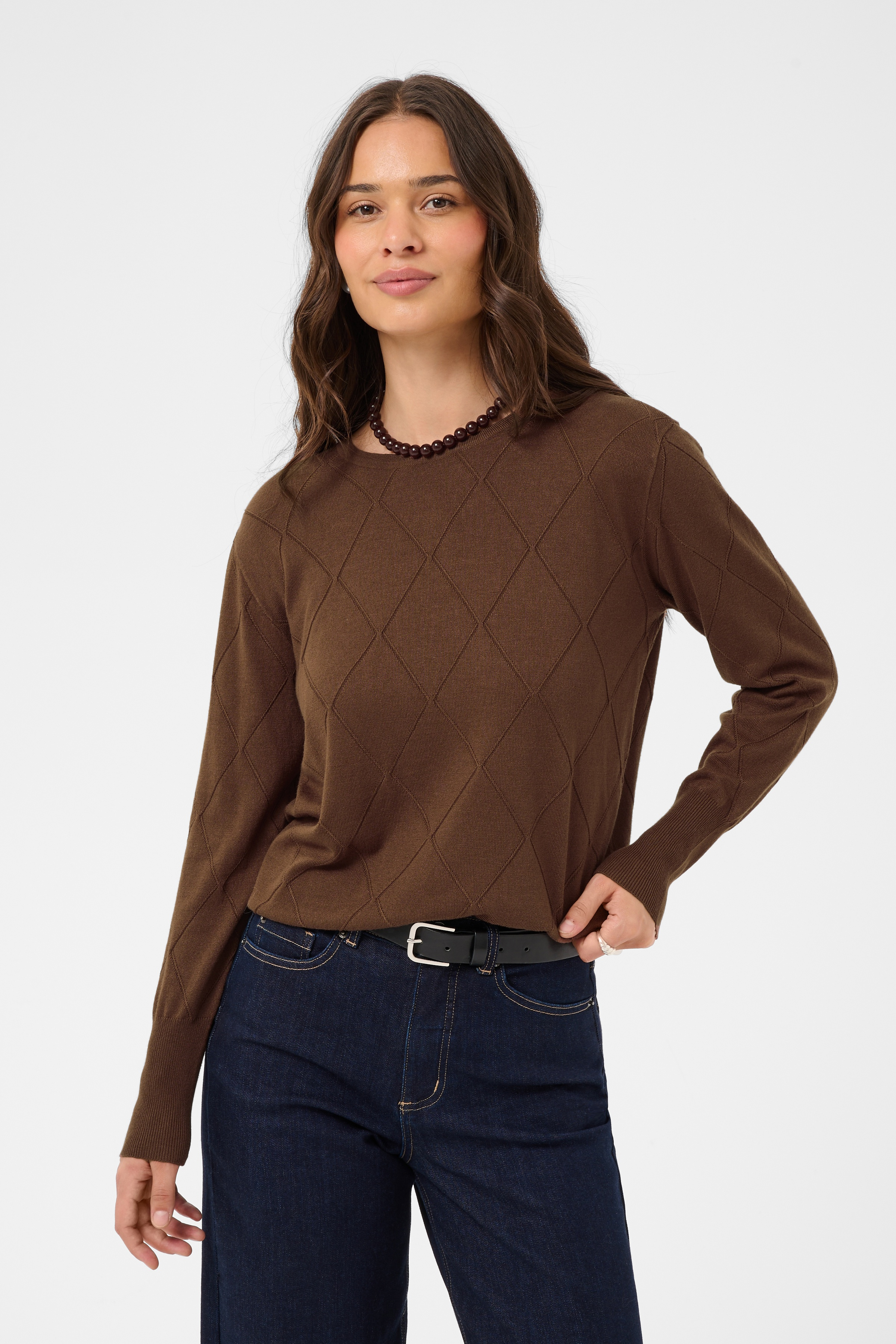 KAlizza Argyle Pullover  Carafe Brun Tunnstickad Tröja - 7
