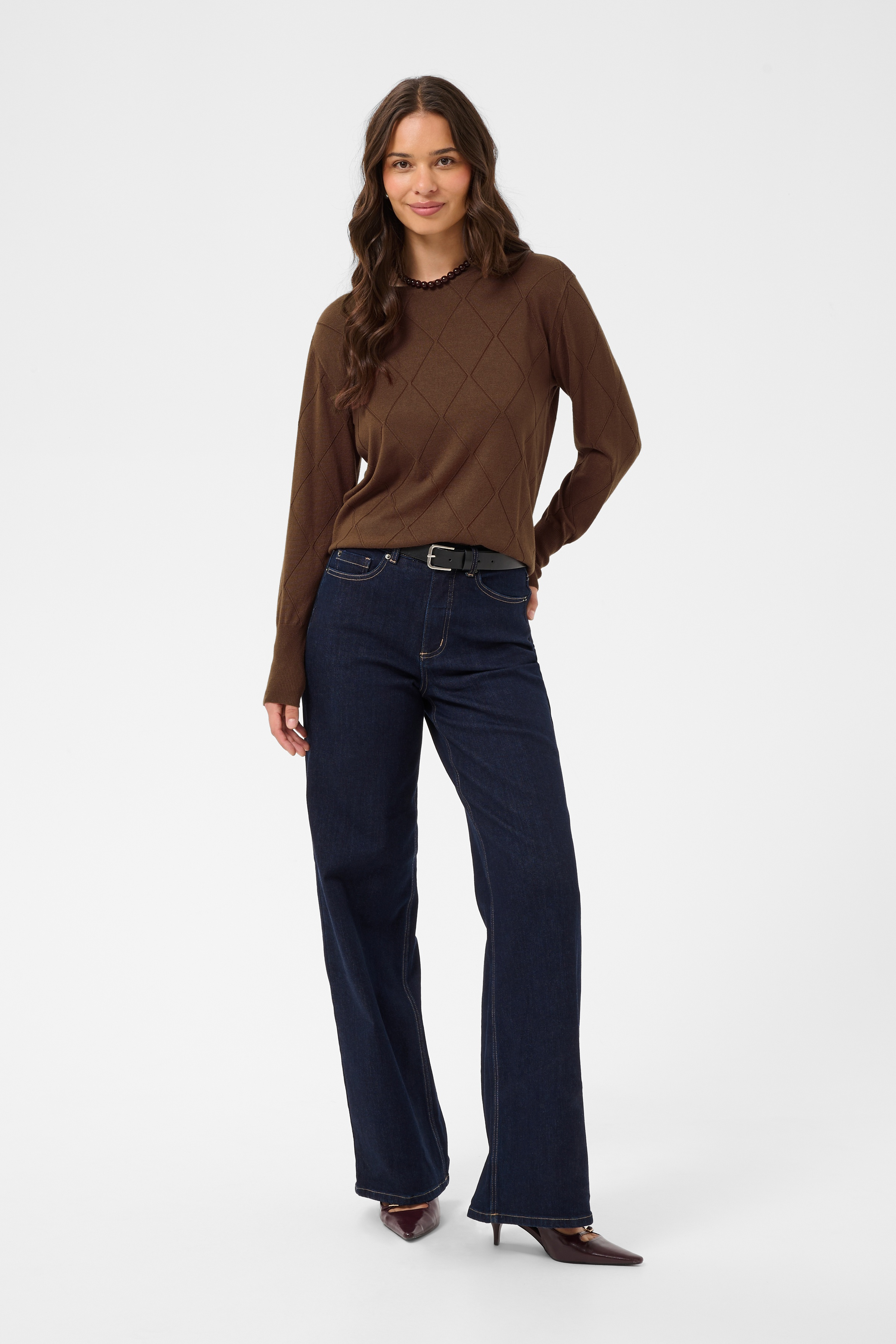 KAlizza Argyle Pullover  Carafe Brun Tunnstickad Tröja - 5
