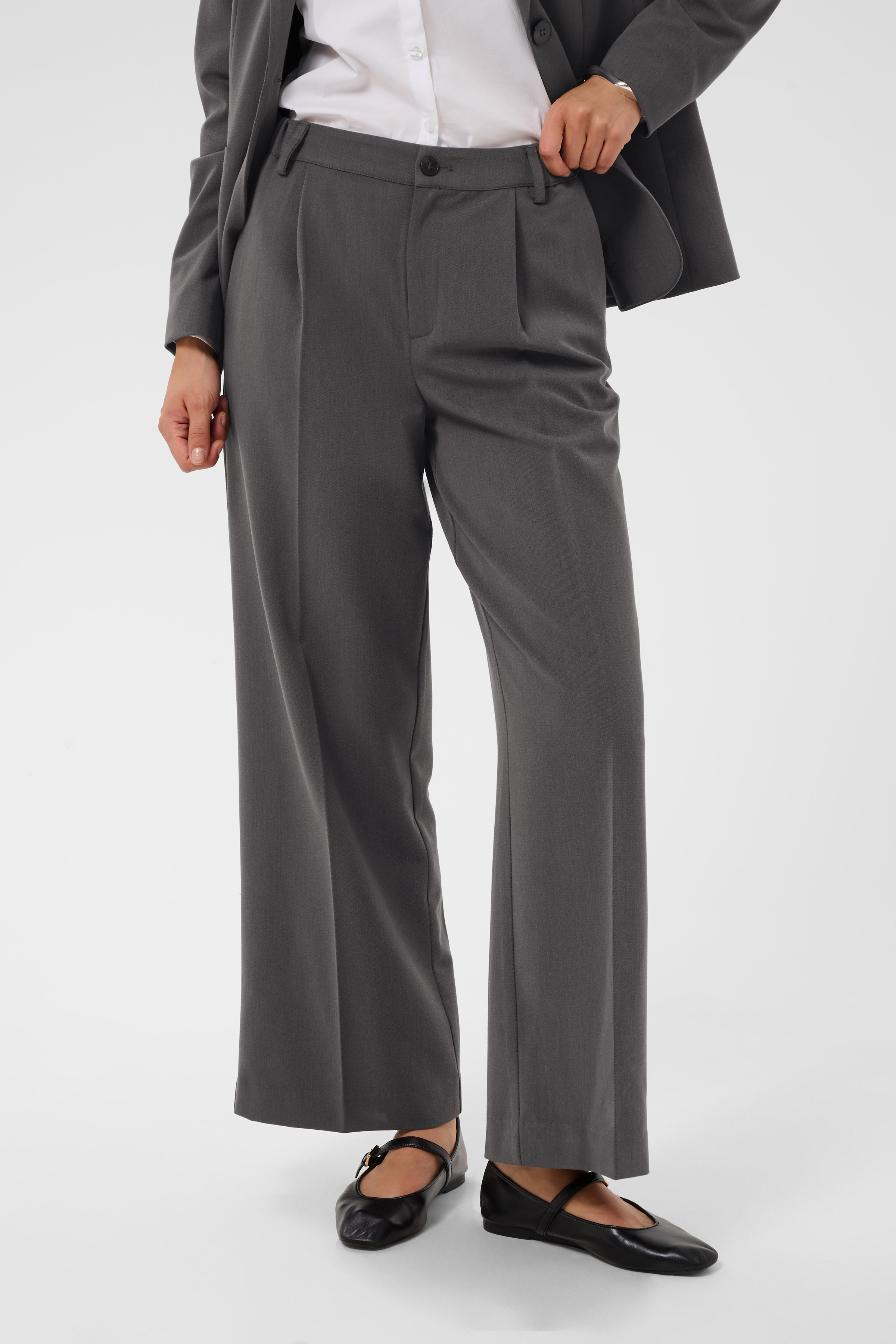 KAsakura Wide Pant Dark Grey Melange Mörkgrå Vid Byxa
