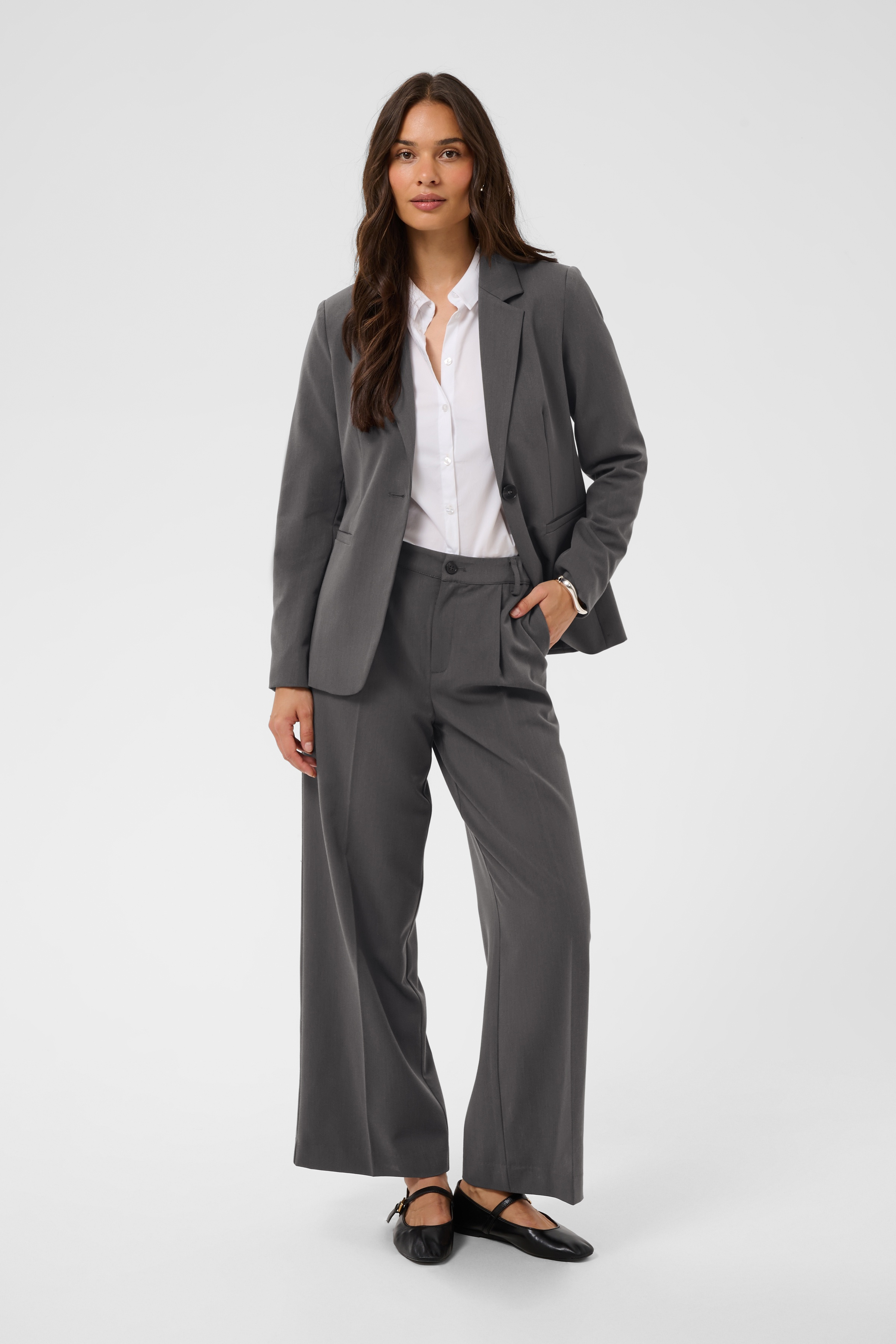 KAsakura Wide Pant Dark Grey Melange Mörkgrå Vid Byxa