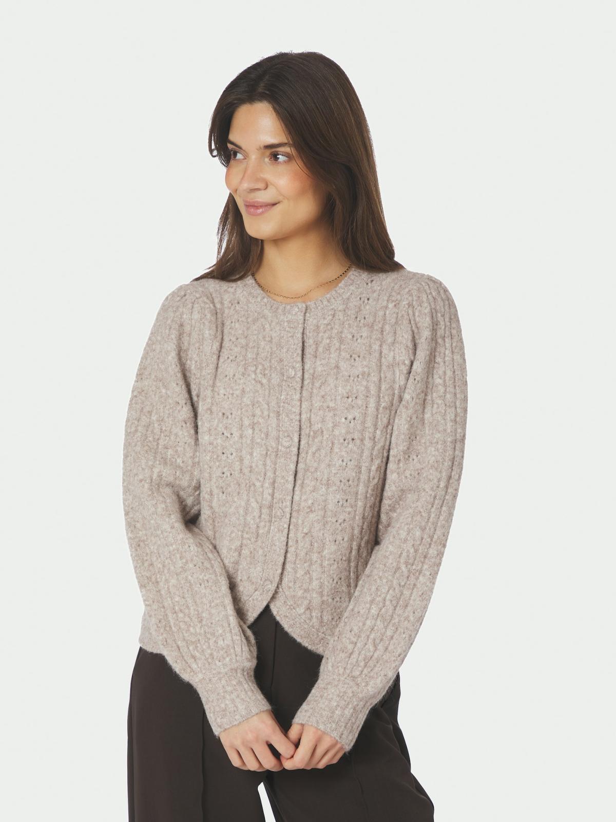 Neo Noir Koteas Cable Knit Cardigan,  Beige Melange - 3