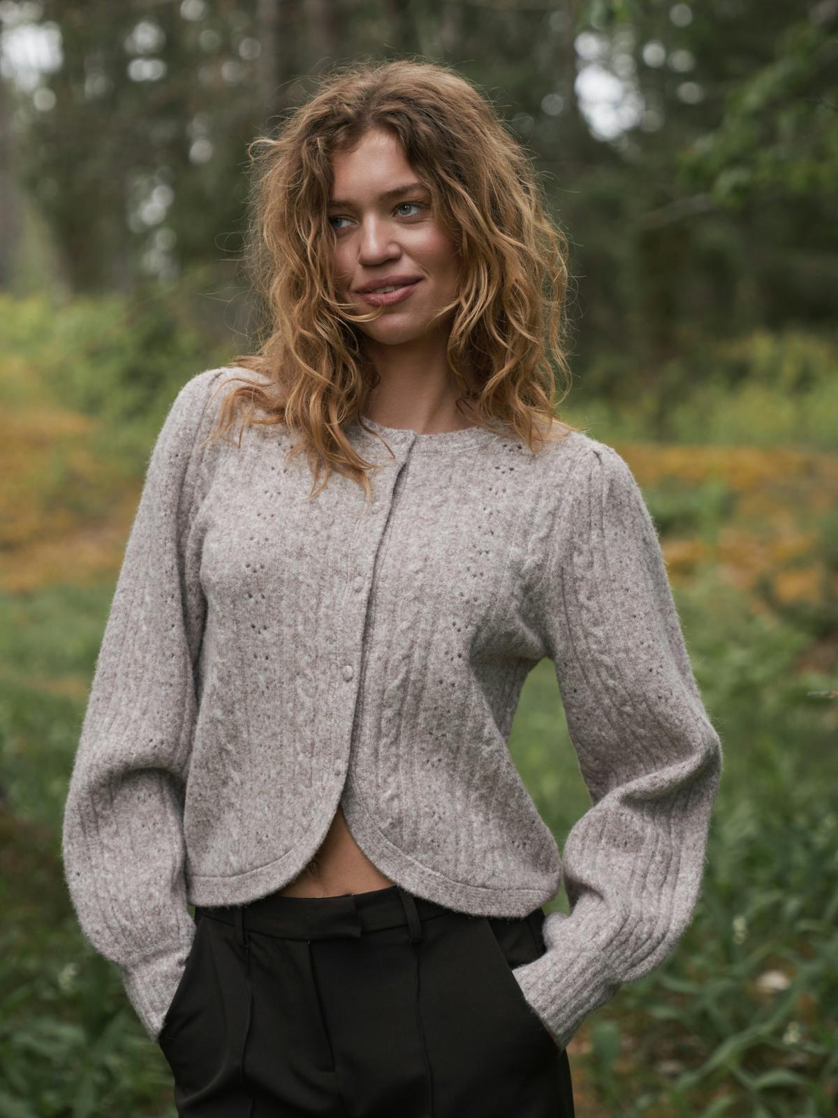 Neo Noir Koteas Cable Knit Cardigan,  Beige Melange - 10