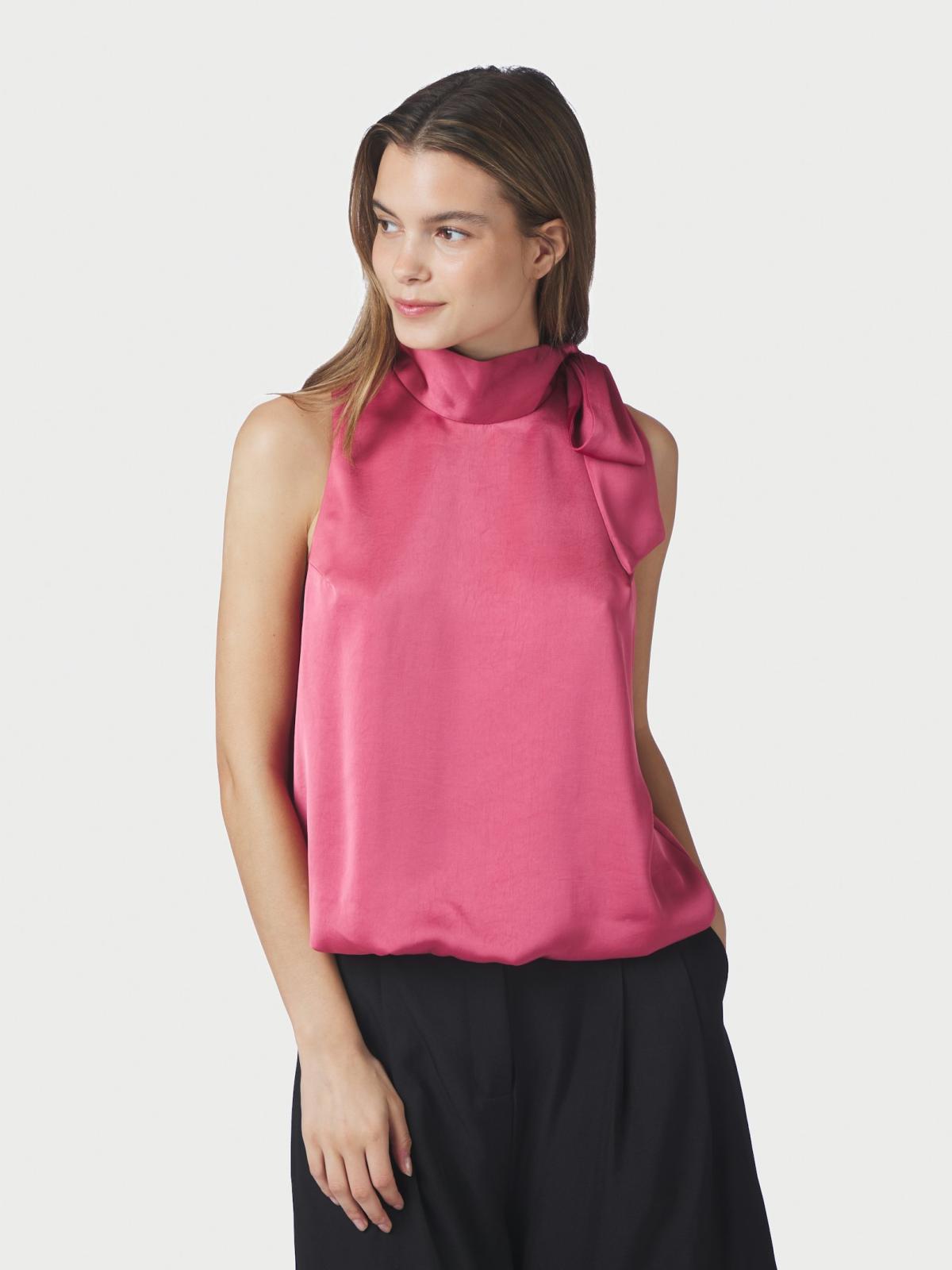 Neo Noir Veda Drapy Satin Top, Cherry Pink - 3