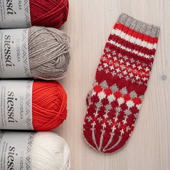 Knitting bundle mitten Umeälven Burgundy-Light Gray