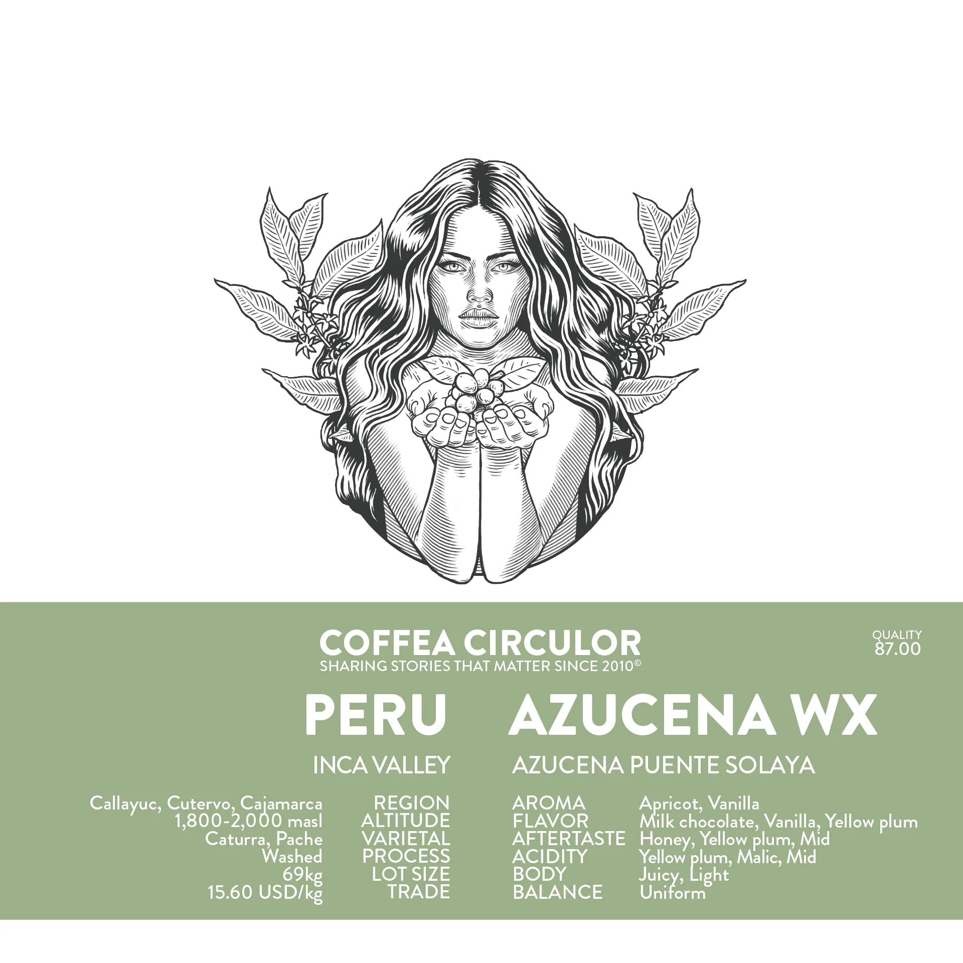 Coffea Circulor - Azucena WX - Peru - Caturra - Washed - Ljusrostade hela kaffebönor - 250g
