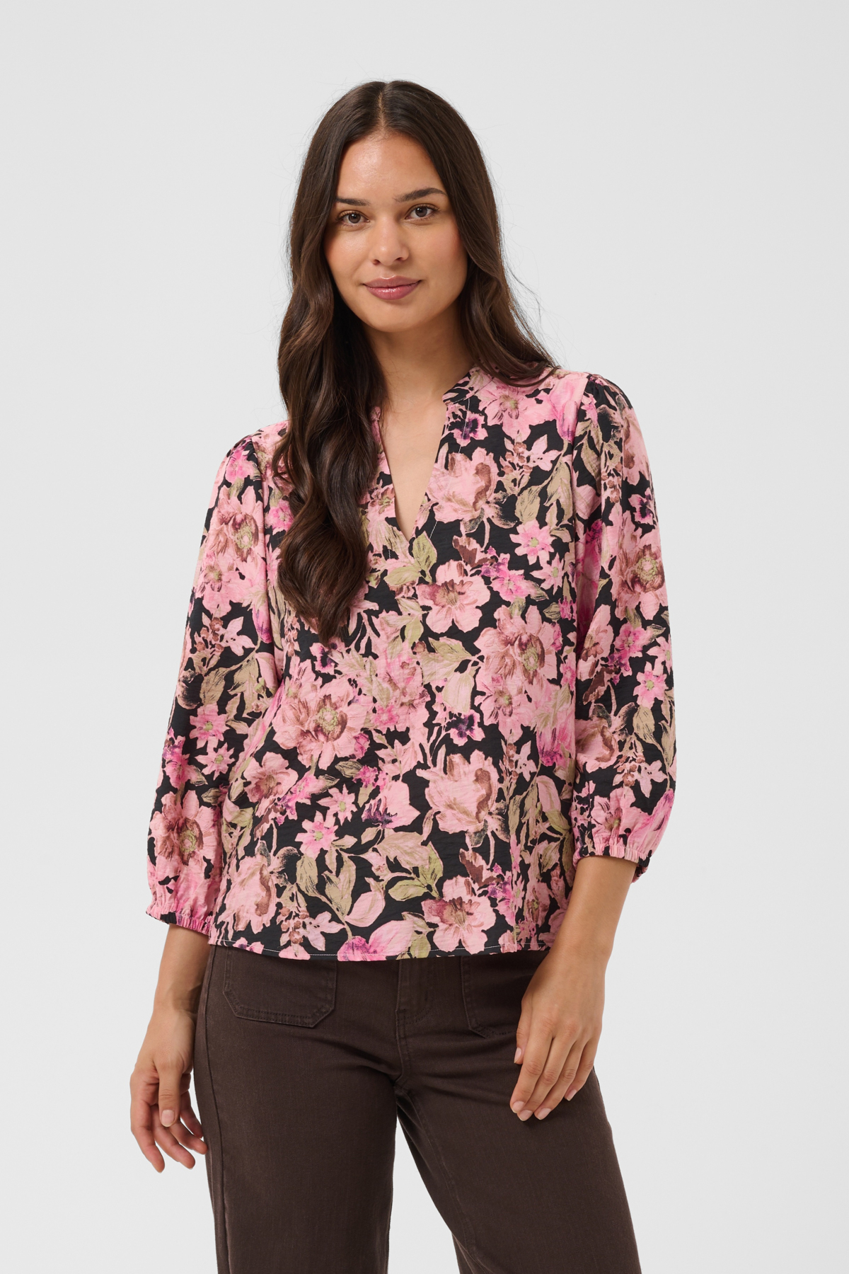 KAsirena Blouse Pink Flower Print Rosamönstrad Blus 