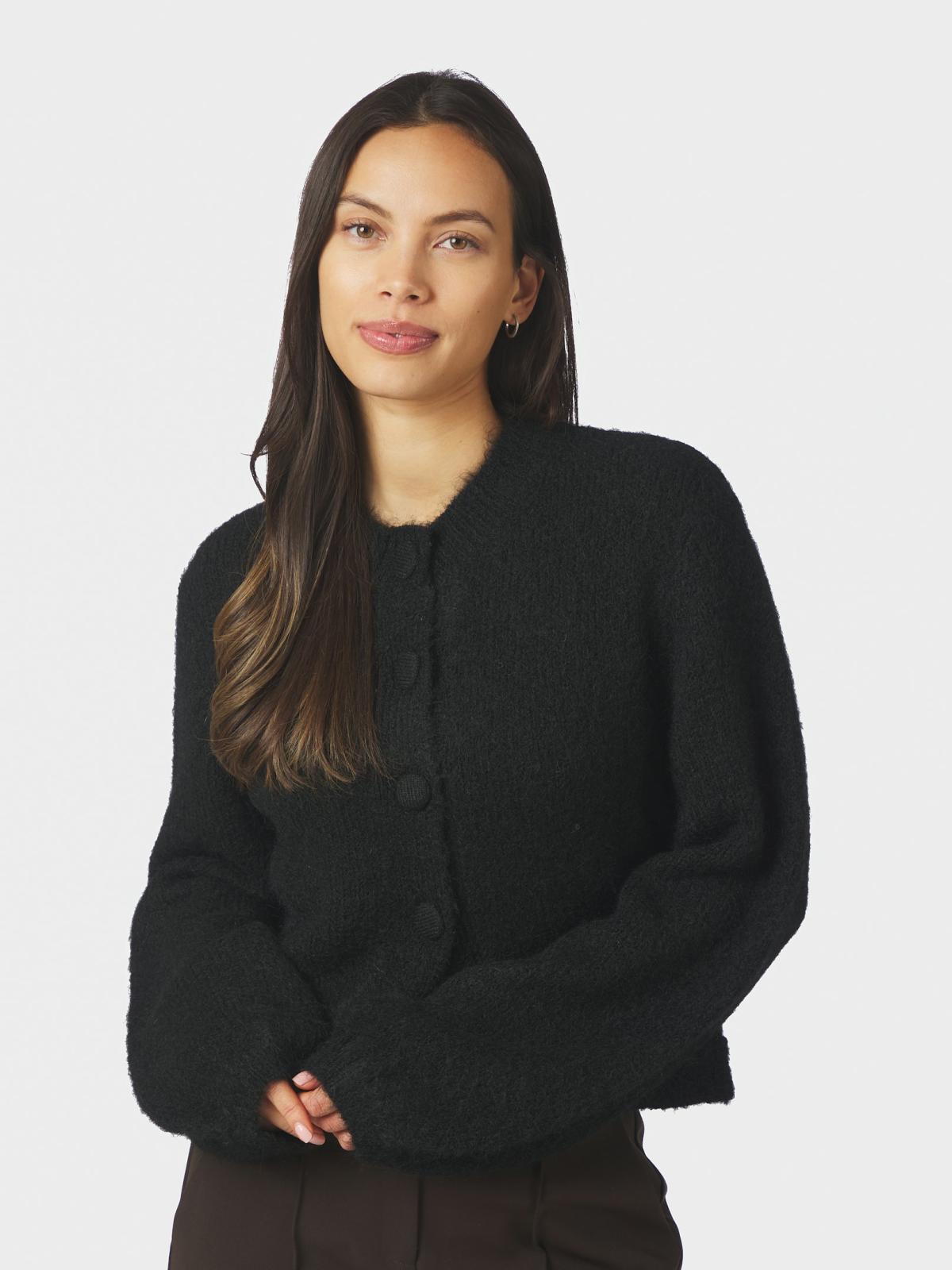 Neo Noir Gio  Fluffy Knit Cardigan, Black - 3