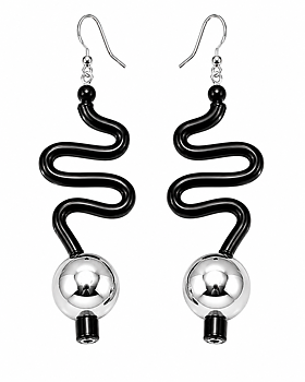 Earrings rubber round silver hematite
