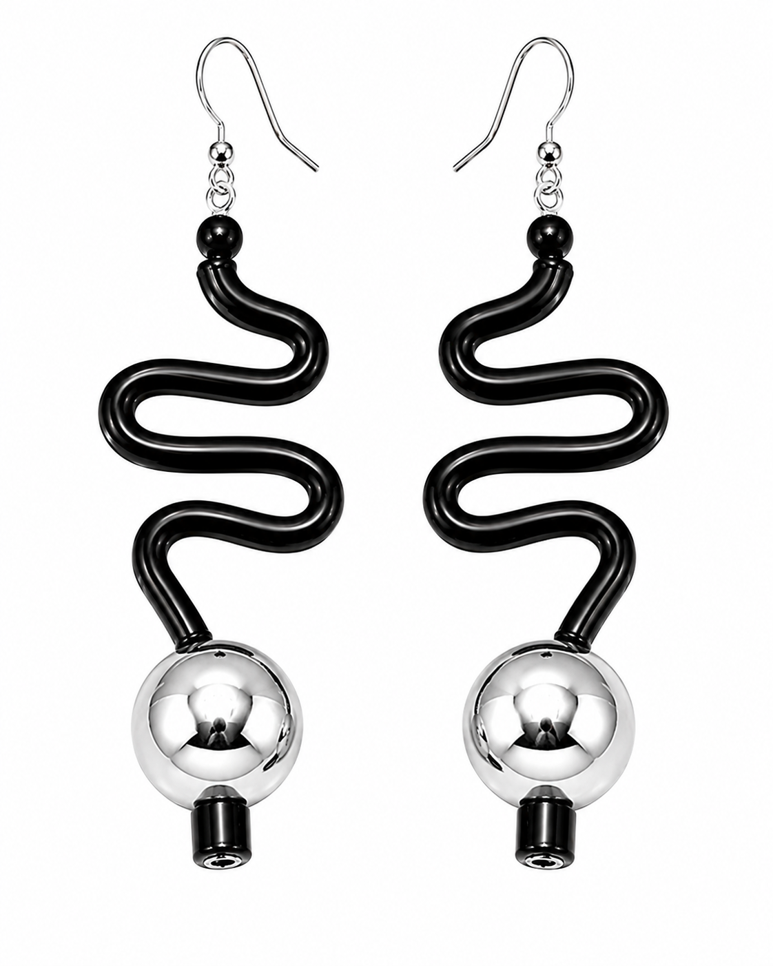 Earrings rubber round silver hematite - 2