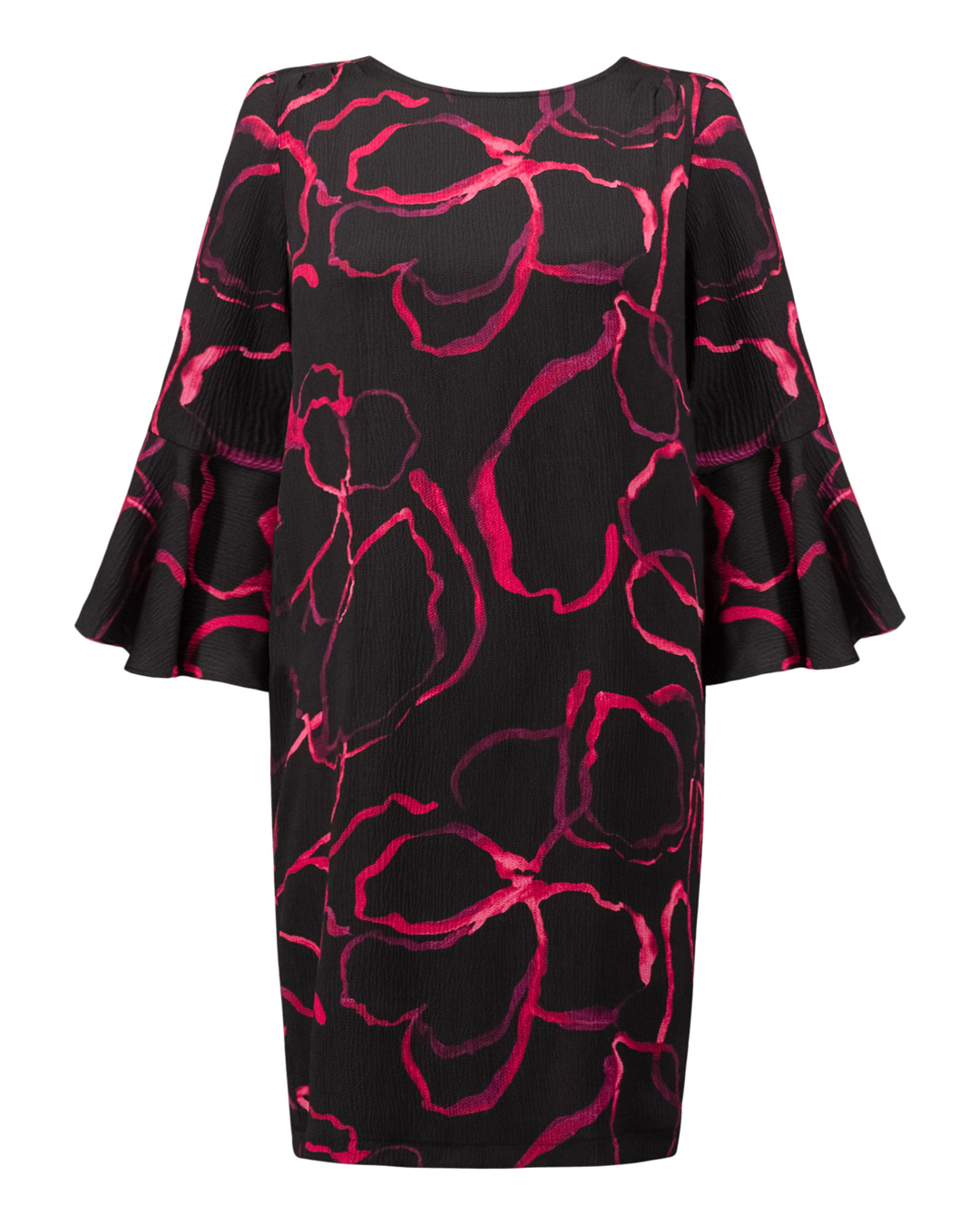 Klänning rak med tulpanärm rosa/lila/svart - 5