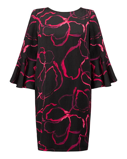 Klänning rak med tulpanärm rosa/lila/svart - 5