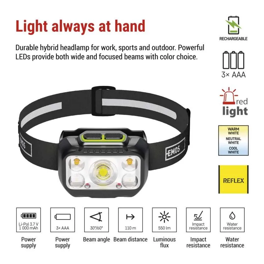 Emos Pannlampa Hybrid 550LM USB - 2