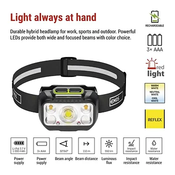 Emos Pannlampa Hybrid 550LM USB