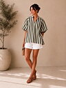 Stripe Ballon Blouse Kaki