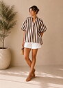 Stripe Ballon Blouse Brun