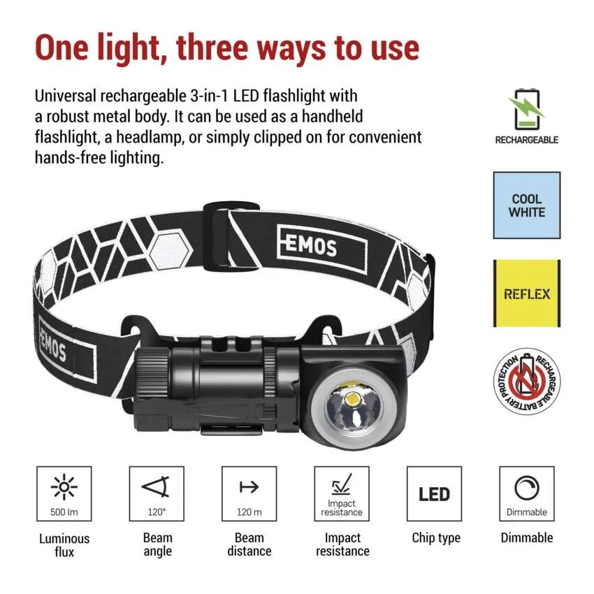 Emos Pannlampa Vinklad 500LM USB - 4