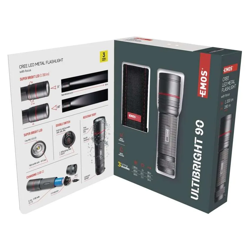 Emos Ficklampa UltiBright 90, 1200LM USB Fokus - 2