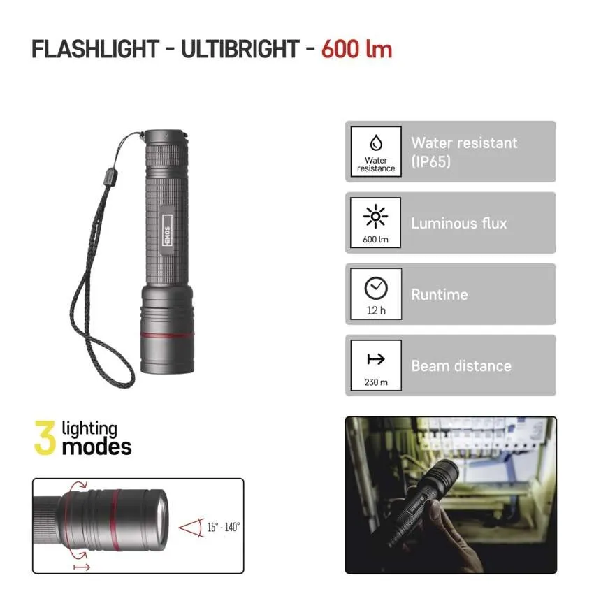 Emos Ficklampa UltiBright 80, 600LM USB Fokus - 3
