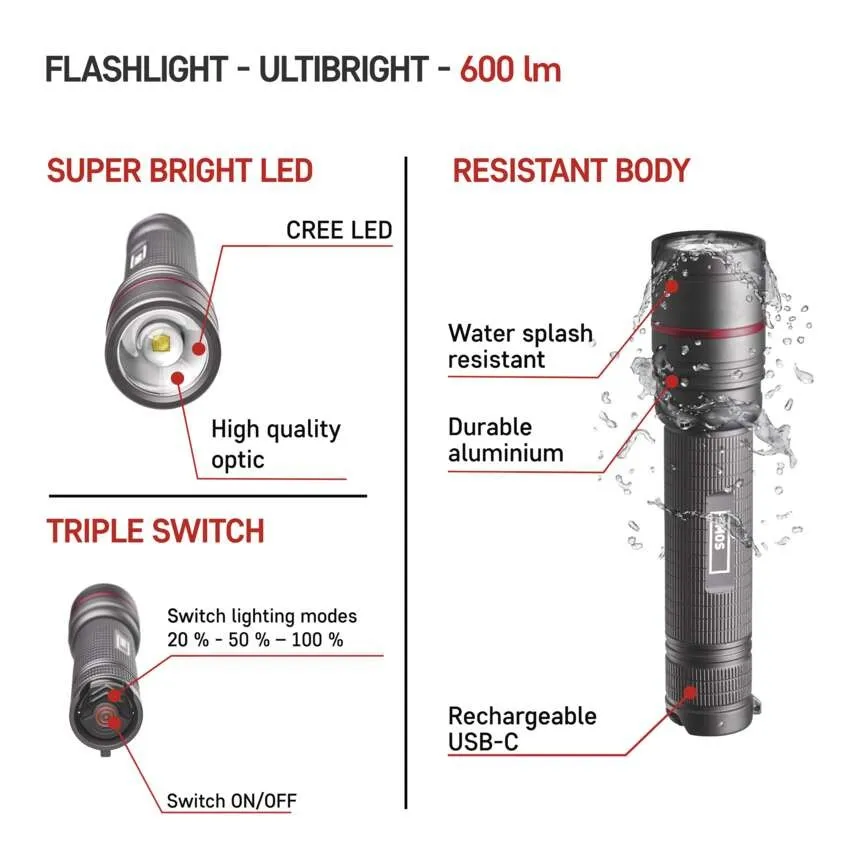 Emos Ficklampa UltiBright 80, 600LM USB Fokus - 4