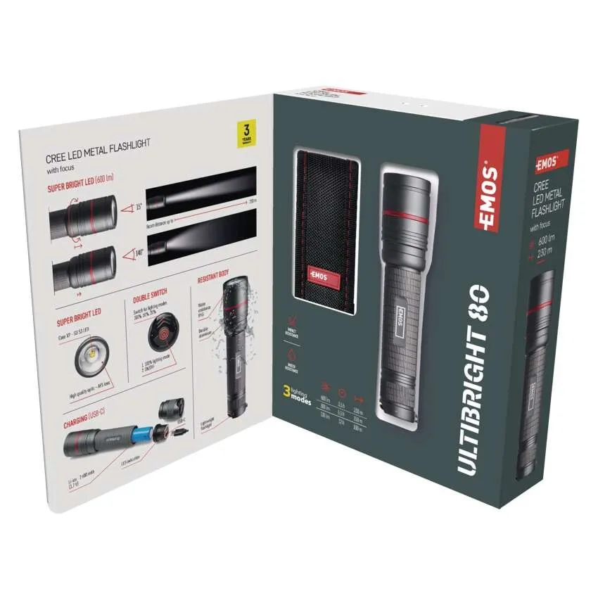 Emos Ficklampa UltiBright 80, 600LM USB Fokus - 2