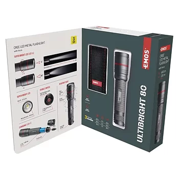 Emos Ficklampa UltiBright 80, 600LM USB Fokus
