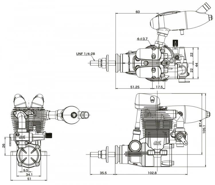 O.S FS-64V 10.46cc 4-Takts Motor med Ljuddämpare - 2