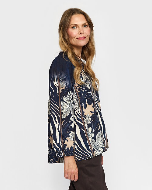 Blus Lise lövmönstrad marin/beige - 4