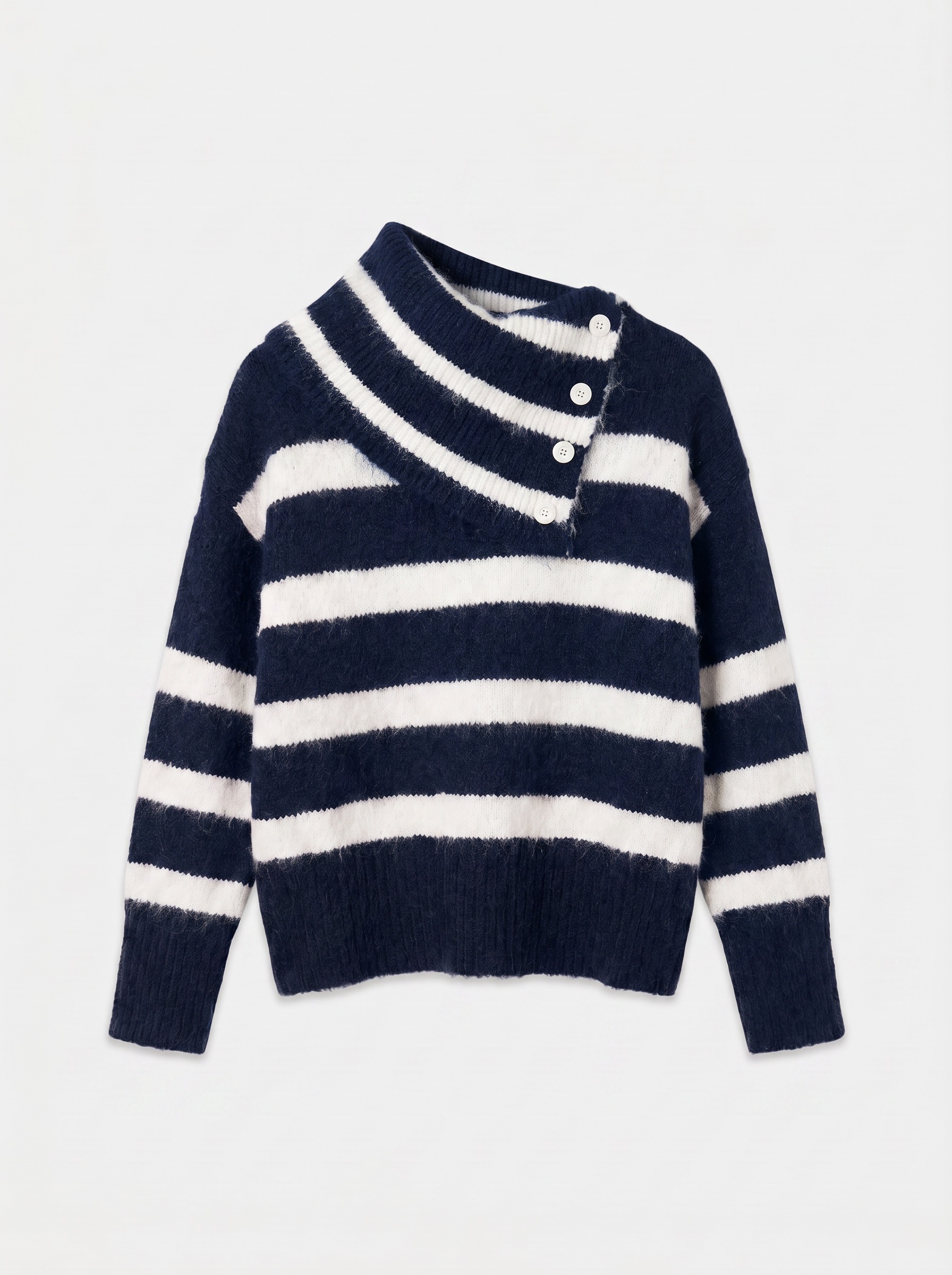 Randig Tröja Med Krage Navy/Vit