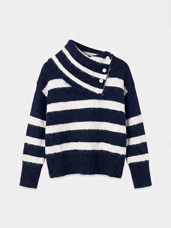 Randig Tröja Med Krage Navy/Vit