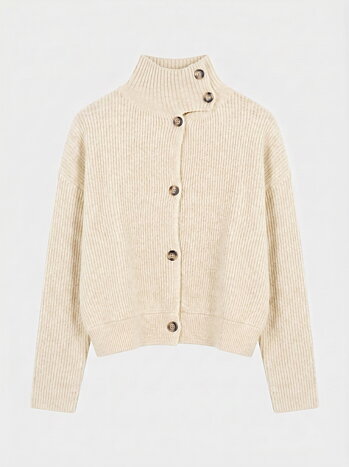 Stickad Kofta Med Axelklaff Offwhite