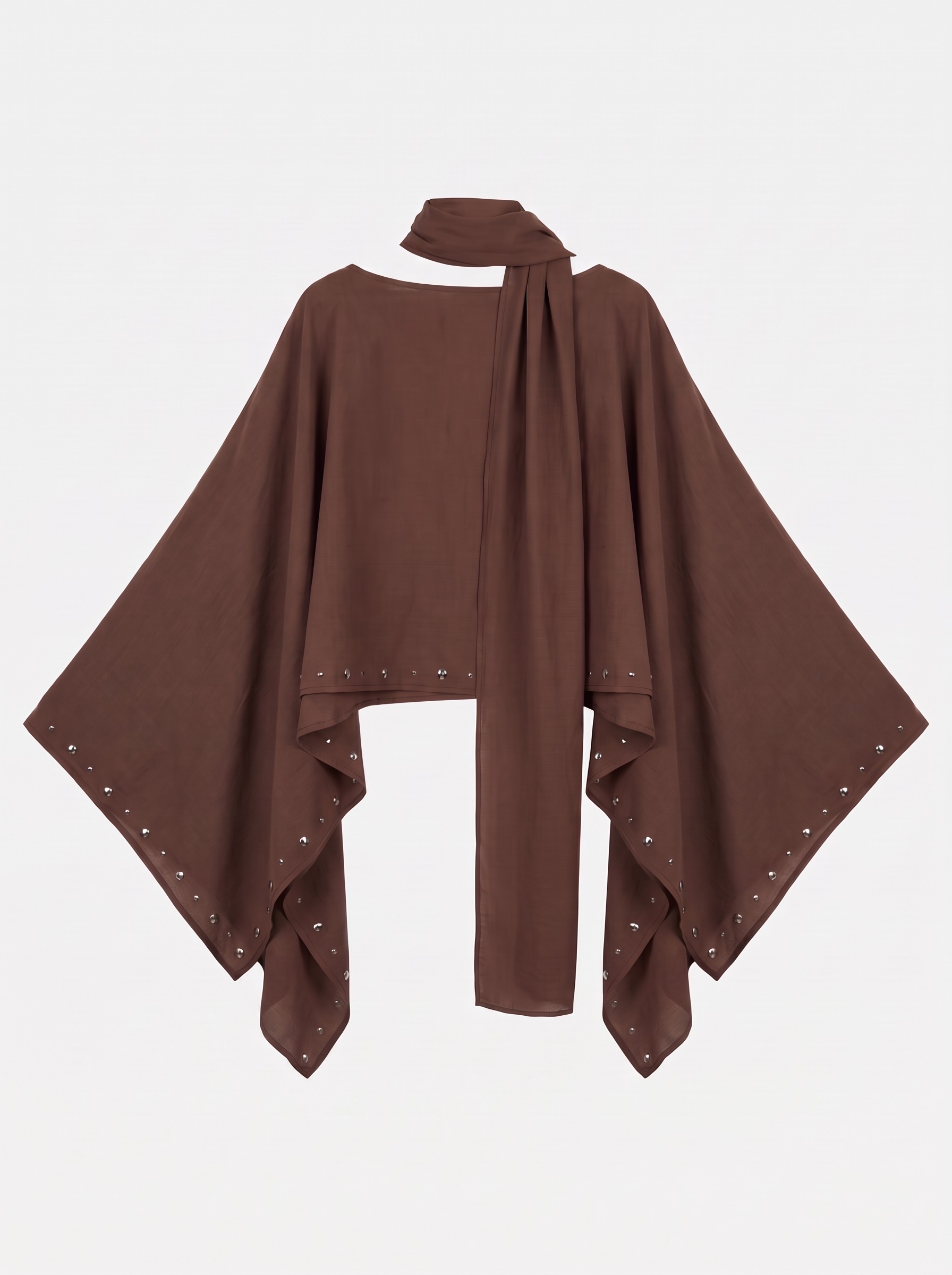 Viskos Poncho Med Scarf Brun