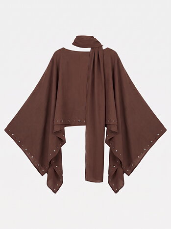 Viskos Poncho Med Scarf Brun