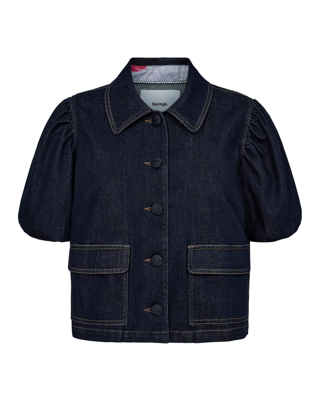 Jeansskjorta Aletta kort puffärm mörk denim - 5