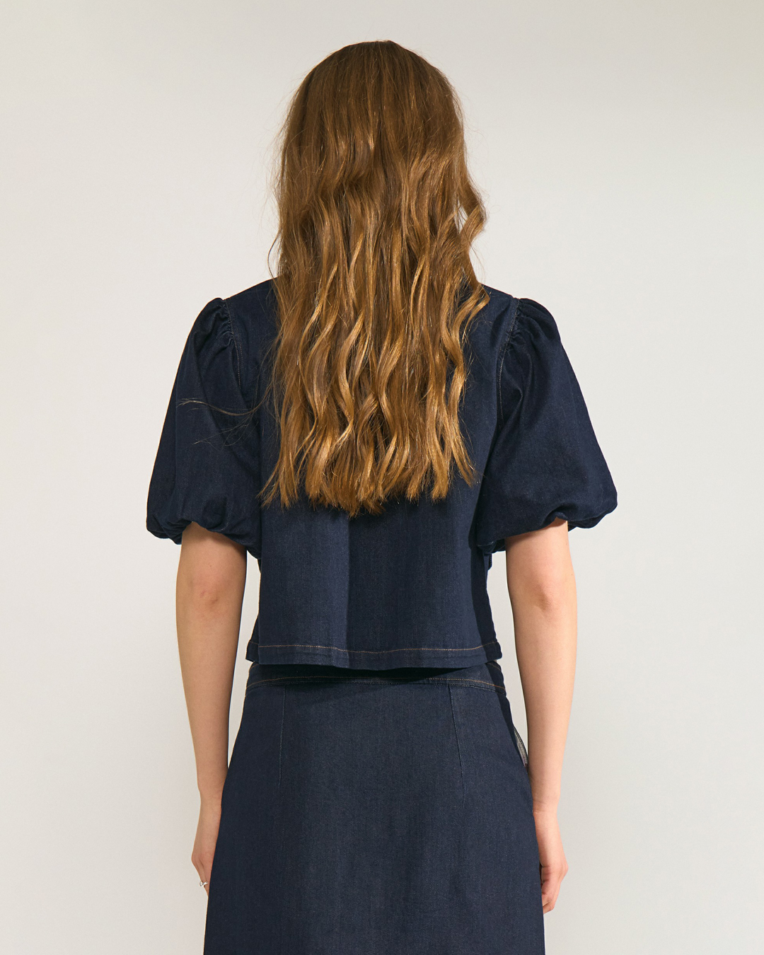 Jeansskjorta Aletta kort puffärm mörk denim - 2