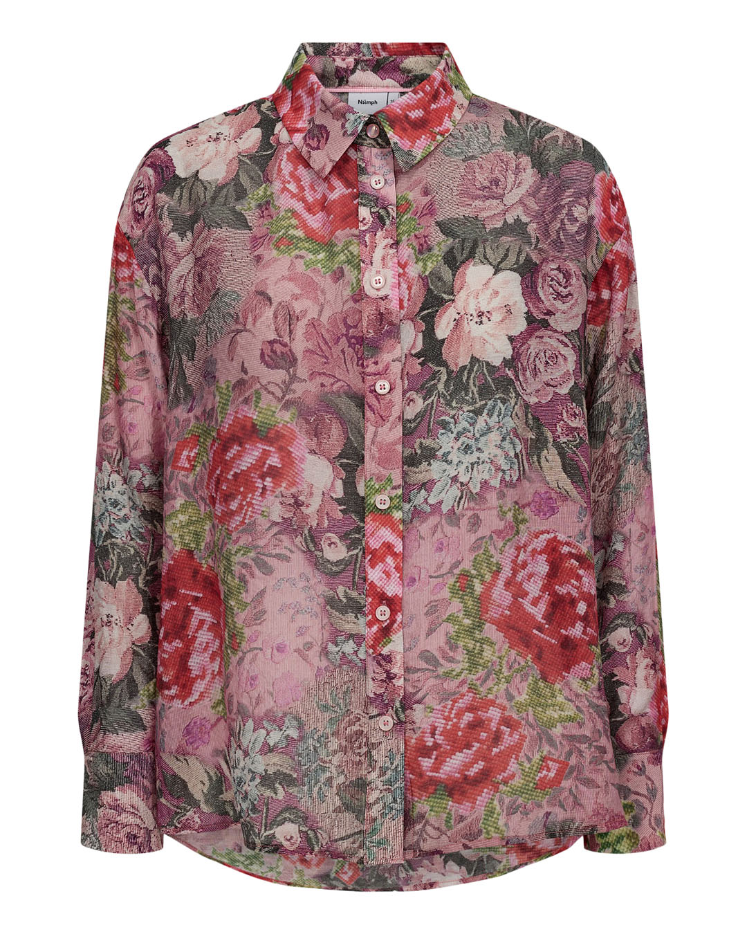 Blus Marcelle blommig rosa/vin/röd/grön