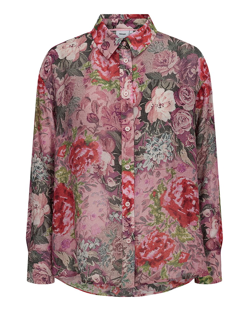 Blus Marcelle blommig rosa/vin/röd/grön